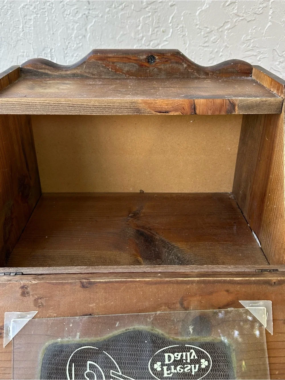 Vintage Wood Bread Box Glass Door Farmhouse Cottagecore Kitchen